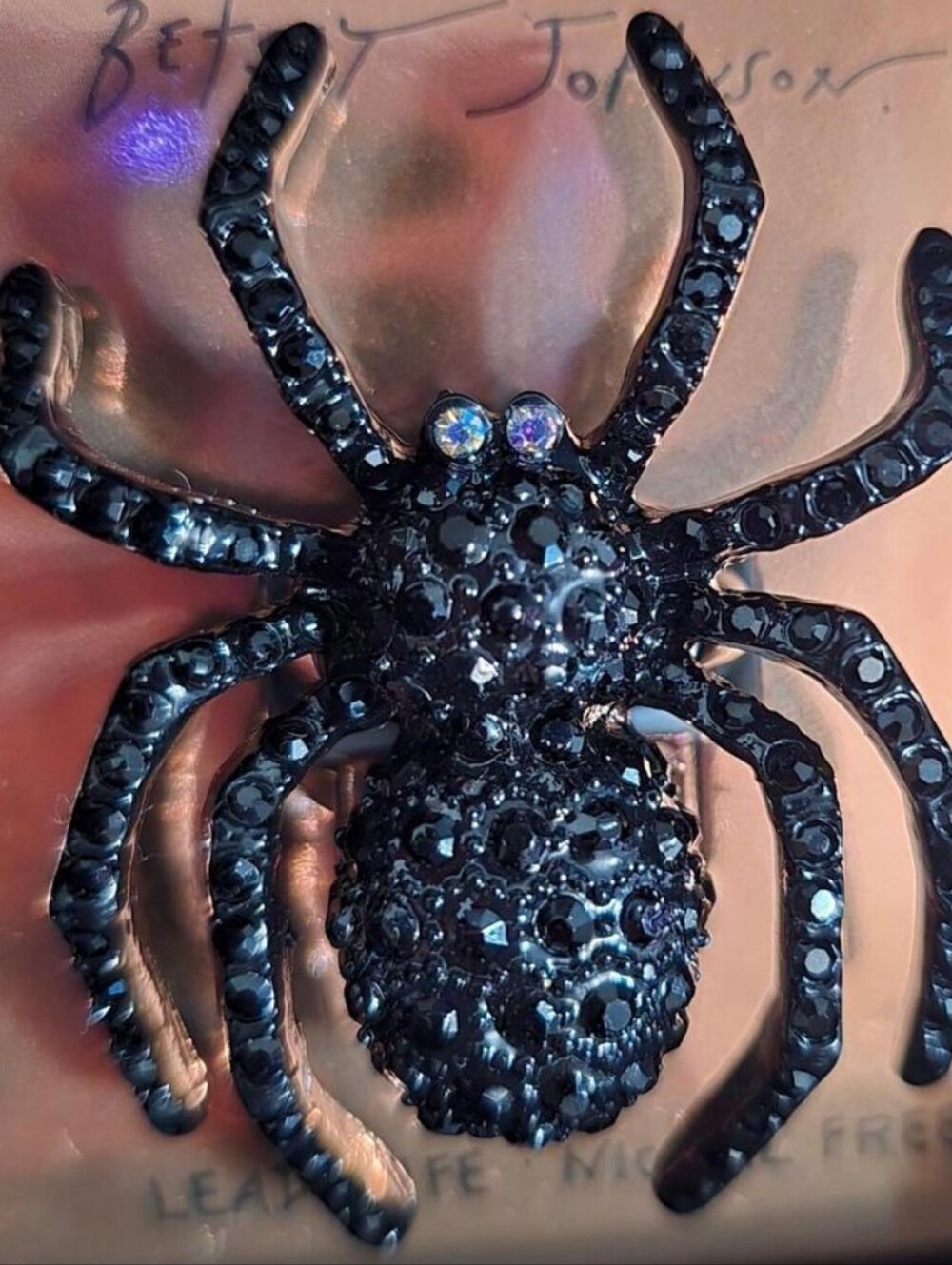 Betsey Johnson Black Crystal Spider Stretch Ring Bnib Ti M